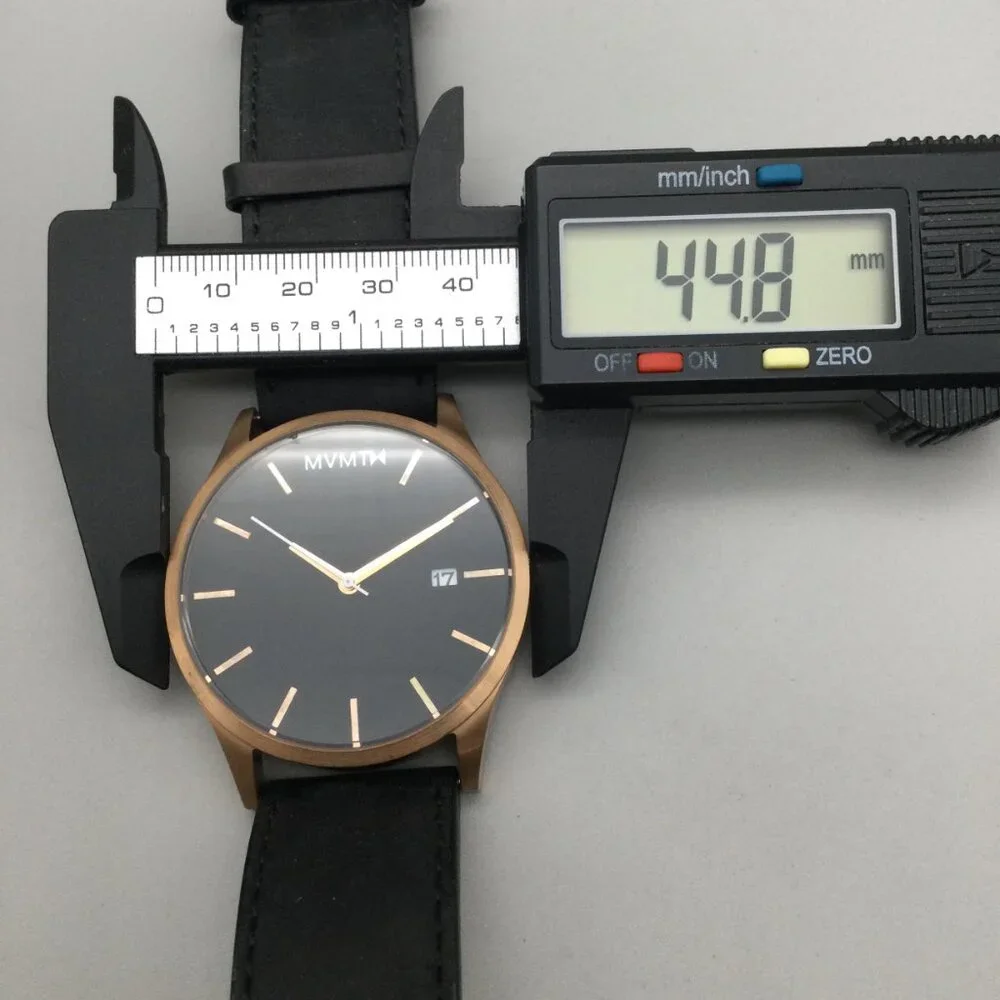 MVMT Watch Men 45mm Rose Gold Black Dial Date Leather Band New Battery